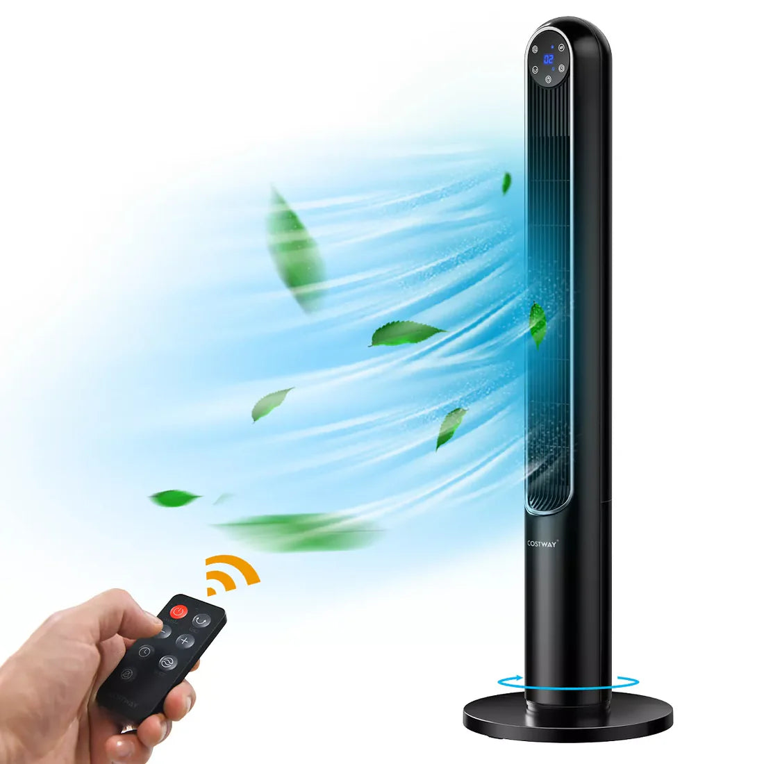 Tangkula 42" 80° Oscillating Quiet Cooling Tower Fan w/ 3 Wind Modes, LED Control Panel & 12H Timer, Remote Control Black