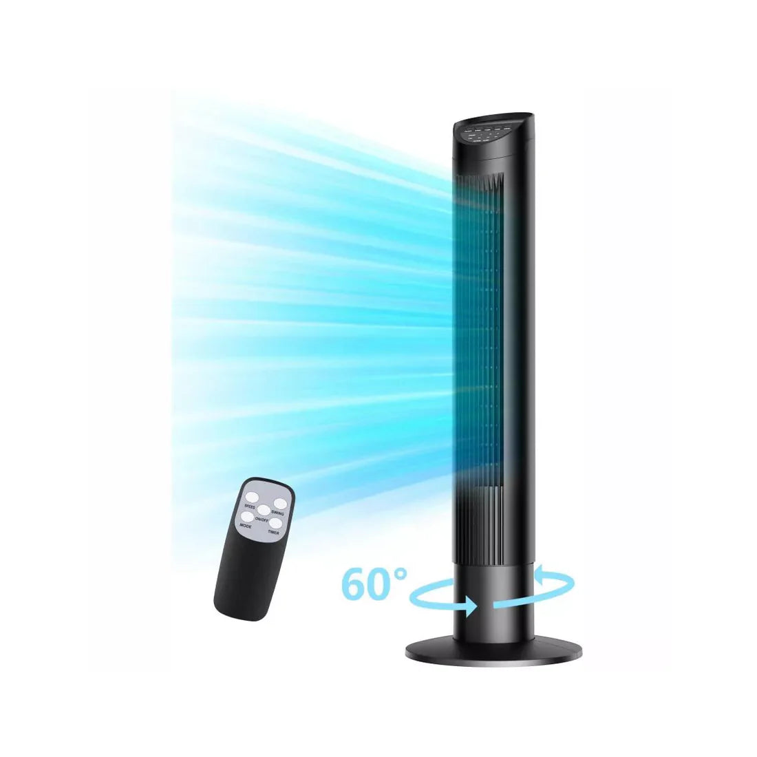 SUGIFT 35" Tower Fan for Bedroom, Oscillating Fans for Indoors with 3 Speeds, 3 Modes, 7.5H Timer, Bladeless Fan, Standing Floor Fans, Black