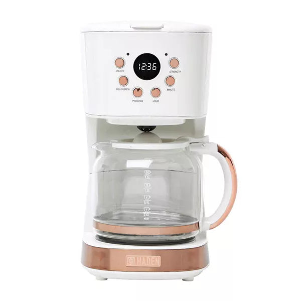Haden Coffee Machine, 12 Cup Drip Coffee Maker Bundled with Heritage 1.7 Liter Stainless Steel Electric Kettle, Ivory & Copper