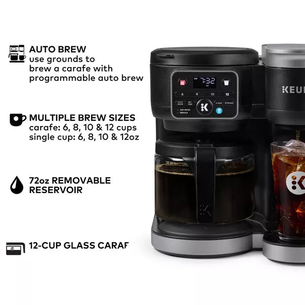 Keurig K-Duo Hot & Iced Single-Serve & Carafe Coffee Maker Black: Electric Drip Coffee Pot, 72 oz Capacity