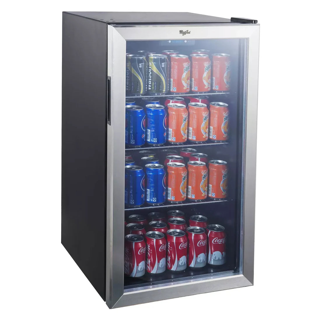 Whirlpool 3.6 cu ft Mini Refrigerator Beverage Center - Stainless Steel WHB36S: Freestanding Drink Fridge, 109 Cans