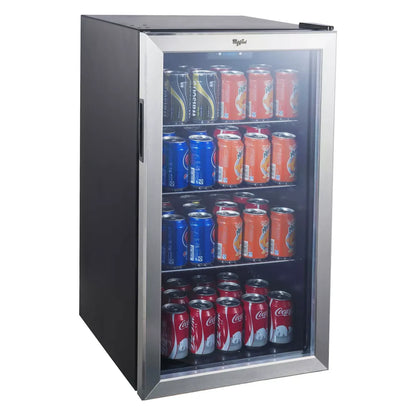 Whirlpool 3.6 cu ft Mini Refrigerator Beverage Center - Stainless Steel WHB36S: Freestanding Drink Fridge, 109 Cans